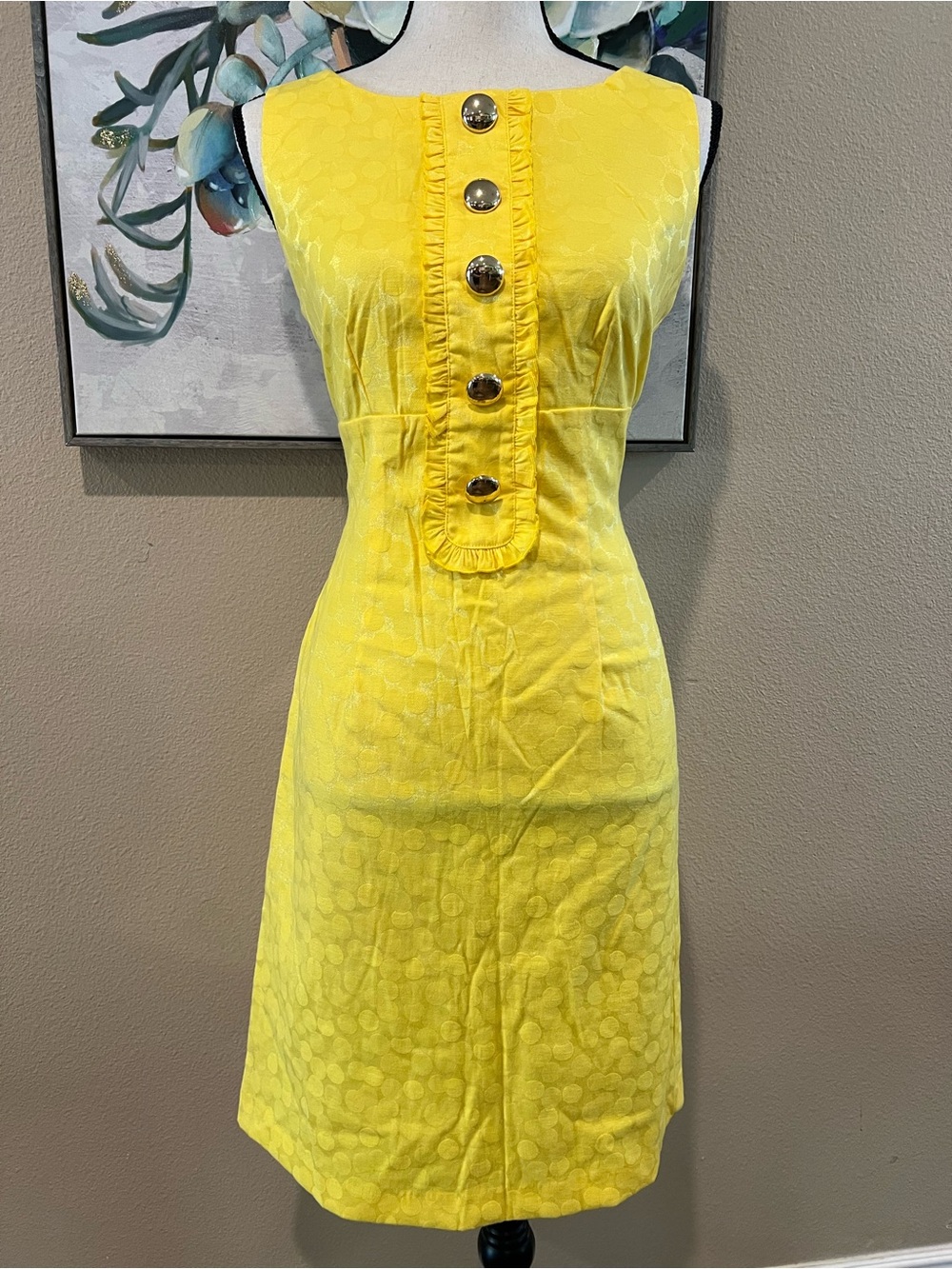 Sleeveless Bright Yellow Midi Dress with Statement Front Buttons